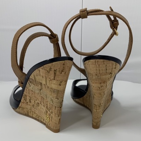 Tory Burch Ashton Patent Cork Wedge Sandals Heels - Picture 4 of 13